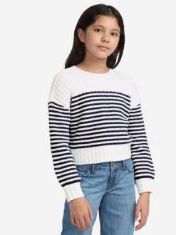 Abercrombie & Fitch White Striped Slash Neck Jumper