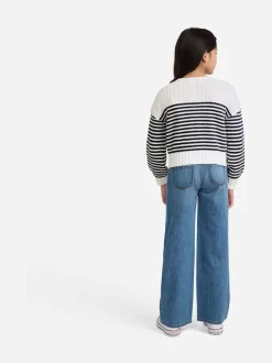 Abercrombie & Fitch White Striped Slash Neck Jumper