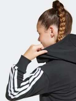 adidas Black Essentials 3-Stripes Crop Zip Kids Hoodie