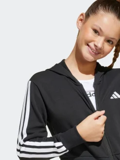 adidas Black Essentials 3-Stripes Crop Zip Kids Hoodie