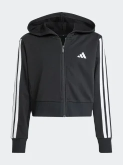 adidas Black Essentials 3-Stripes Crop Zip Kids Hoodie