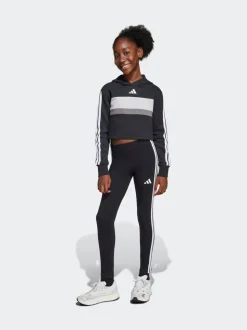 adidas Black Essentials Tiberio 3-Stripes Crop Kids Hoodie and Leggings Set