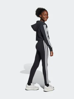 adidas Black Essentials Tiberio 3-Stripes Crop Kids Hoodie and Leggings Set