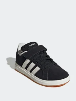 adidas Black Grand Court 00s Suede Elastic Lace Kids Trainers