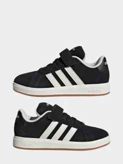 adidas Black Grand Court 00s Suede Elastic Lace Kids Trainers