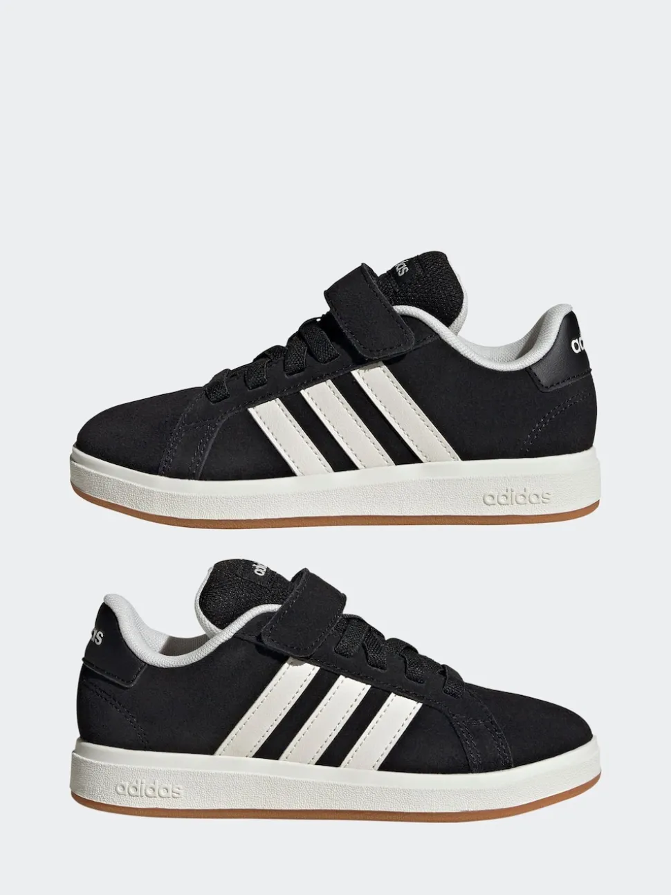 adidas Black Grand Court 00s Suede Elastic Lace Kids Trainers