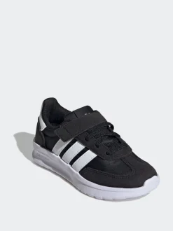 adidas Black/White Run 70s 2.0 Hook and Loop Kids Trainers