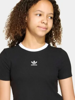 adidas Originals Black Crop Mini Rib T-Shirt