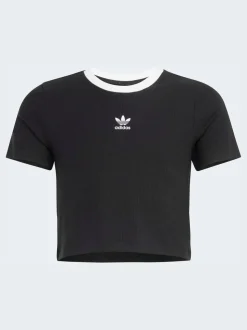 adidas Originals Black Crop Mini Rib T-Shirt
