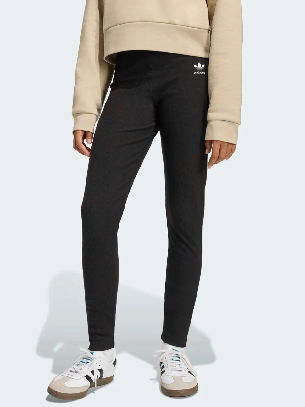 adidas Originals Black Mid Waist Mini Rib Leggings
