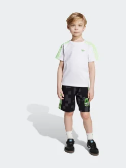 adidas Originals White/Black x Minecraft Little Kids Shorts and T-Shirt Set