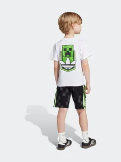 adidas Originals White/Black x Minecraft Little Kids Shorts and T-Shirt Set