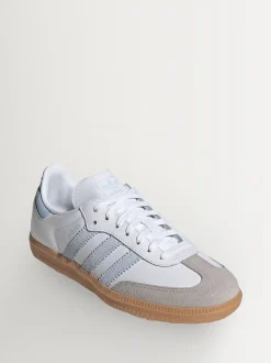 adidas Originals White/Grey/Pale Blue Samba OG Junior Trainers