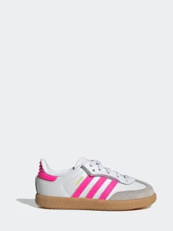 adidas Originals White/Pink Samba OG Comfort Closure Elastic Lace Trainers