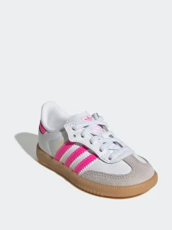 adidas Originals White/Pink Samba OG Comfort Closure Elastic Lace Trainers