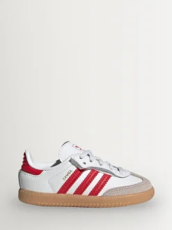 adidas Originals White/Red/Grey Samba OG Comfort Closure Elastic Lace Trainers