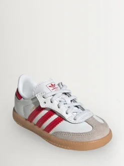 adidas Originals White/Red/Grey Samba OG Comfort Closure Elastic Lace Trainers