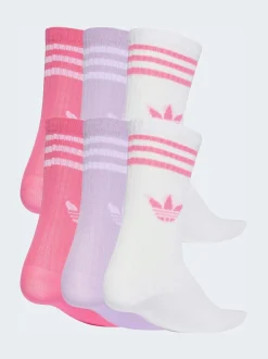 adidas White 6 Pack Kids 3-Stripe Crew Socks 6 Pack