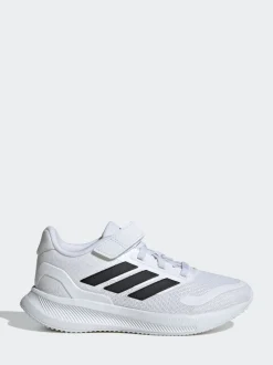 adidas White/Black Runfalcon 5 Elastic Lace Running Kids Trainers