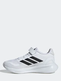 adidas White/Black Runfalcon 5 Elastic Lace Running Kids Trainers