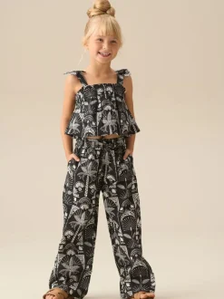 Angel & Rocket Black Amie Monochrome Palm Print Top & Jogger Set