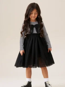 Angel & Rocket Black Carrie Stripe Mesh Skirt Dress