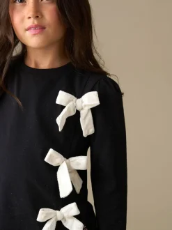 Angel & Rocket Black Eliza Asymmetric Bow Long Sleeves Top