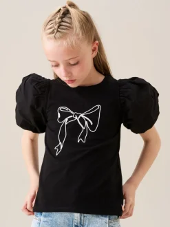 Angel & Rocket Black Eve Ruffle Heart Puff Sleeve T-Shirt