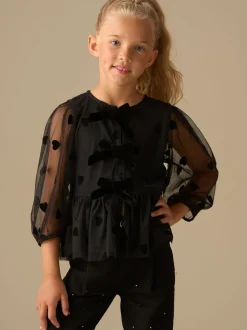 Angel & Rocket Black Neve Flock Heart Mesh Top