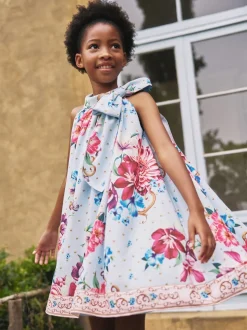 Angel & Rocket Blue Amelia White Bow Swing Dress