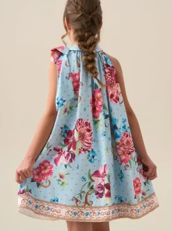 Angel & Rocket Blue Amelia White Bow Swing Dress