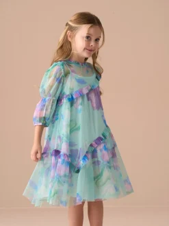 Angel & Rocket Blue Cara Printed Swing Mesh Dress