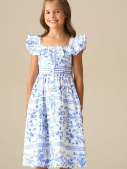 Angel & Rocket Blue Ellery Print Ruffle Sleeve Dress