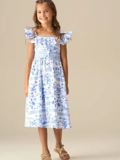 Angel & Rocket Blue Ellery Print Ruffle Sleeve Dress