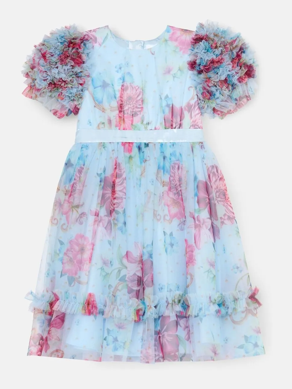 Angel & Rocket Blue Florence Blush Ruffle Sleeve Mesh Dress