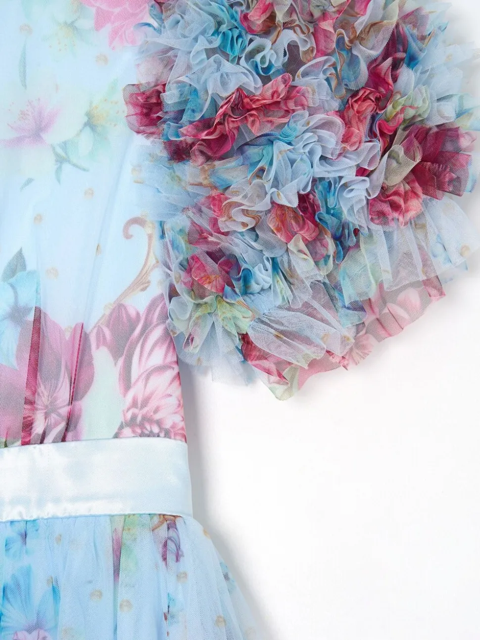 Angel & Rocket Blue Florence Blush Ruffle Sleeve Mesh Dress