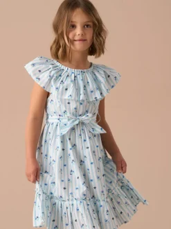Angel & Rocket Blue Flori Pleated Collar 100% Cotton Dress