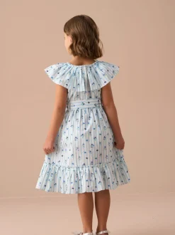 Angel & Rocket Blue Flori Pleated Collar 100% Cotton Dress