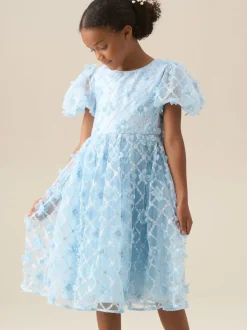 Angel & Rocket Blue Francine Embellished Puff Sleeve Dress