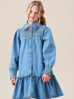 Angel & Rocket Blue Harper Shirred Denim Shirt Dress