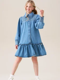 Angel & Rocket Blue Harper Shirred Denim Shirt Dress