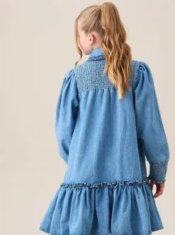 Angel & Rocket Blue Harper Shirred Denim Shirt Dress