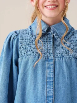 Angel & Rocket Blue Harper Shirred Denim Shirt Dress