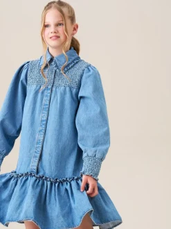 Angel & Rocket Blue Harper Shirred Denim Shirt Dress