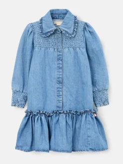 Angel & Rocket Blue Harper Shirred Denim Shirt Dress