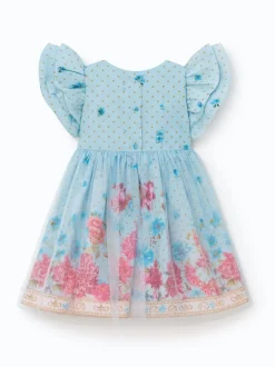 Angel & Rocket Blue Izzy Printed Tulle Ruffle Sleeve Dress