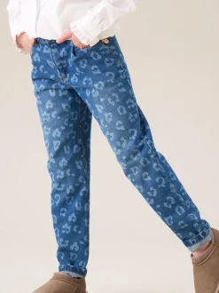 Angel & Rocket Blue Kendal Leopard Print Denim Barrel Leg Jeans