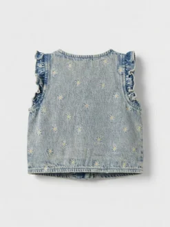 Angel & Rocket Blue Kiki Embroidered Daisy Denim Gilet