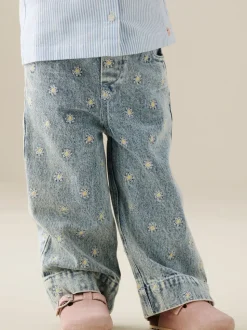 Angel & Rocket Blue Kiki Embroidered Daisy Wide Leg Jeans