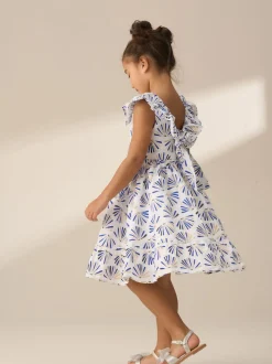 Angel & Rocket Blue Lina Frill Neck Print 100% Cotton Dress